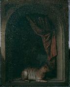 Gerard Dou Eine Katze am Fenster eines Malerateliers oil painting on canvas